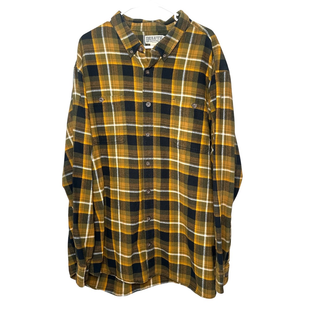 Duluth Trading Co Men's Yellow Relaxed Fit Plaid Flannel Shirt Size 3XL Tall